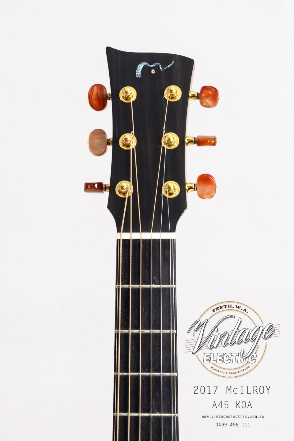2017 McIlroy A45 Koa Guitar Headstock