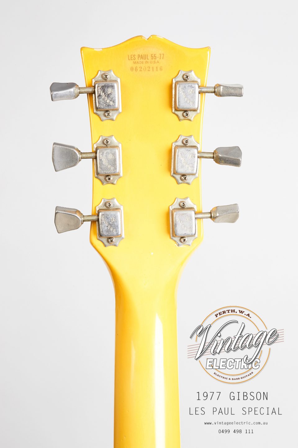 1977 Gibson Les Paul Special TV Yellow Back of Headstock