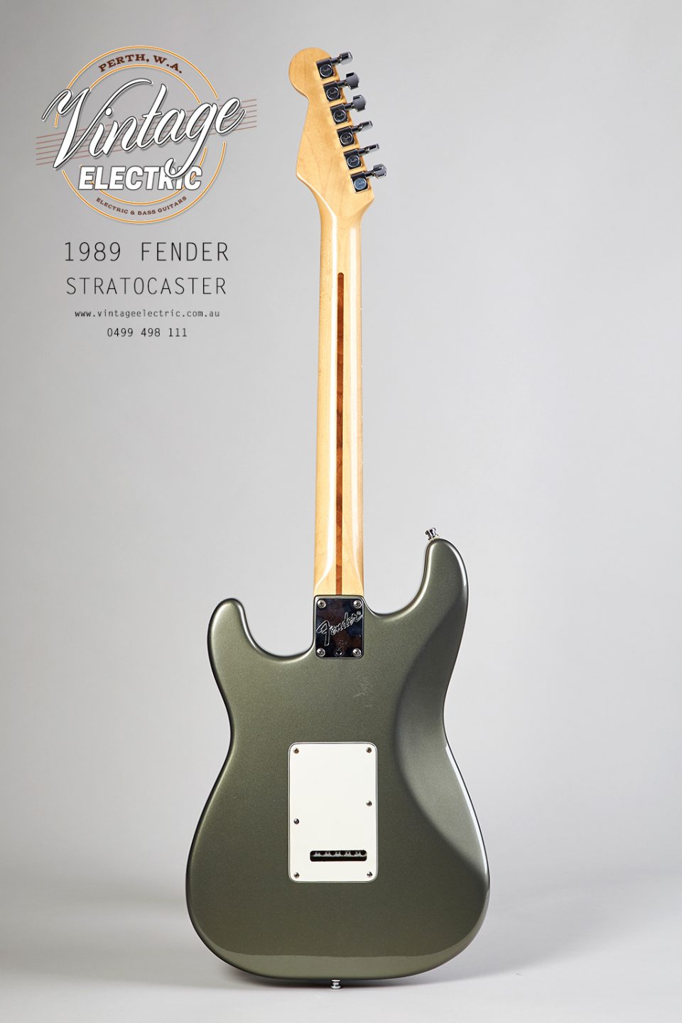 1989 Fender Stratocaster Charcoal Metallic Back of Guitar