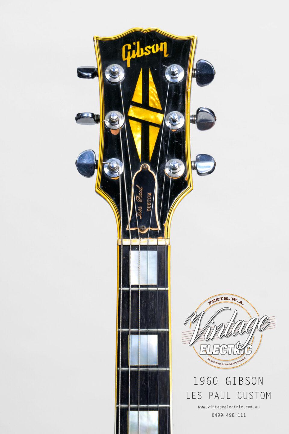 1960 Gibson Les Paul Black Custom Headstock