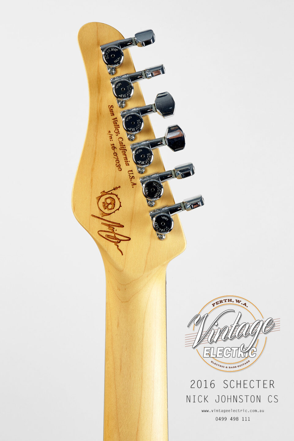 2016 Schecter Silver Back of Headstock