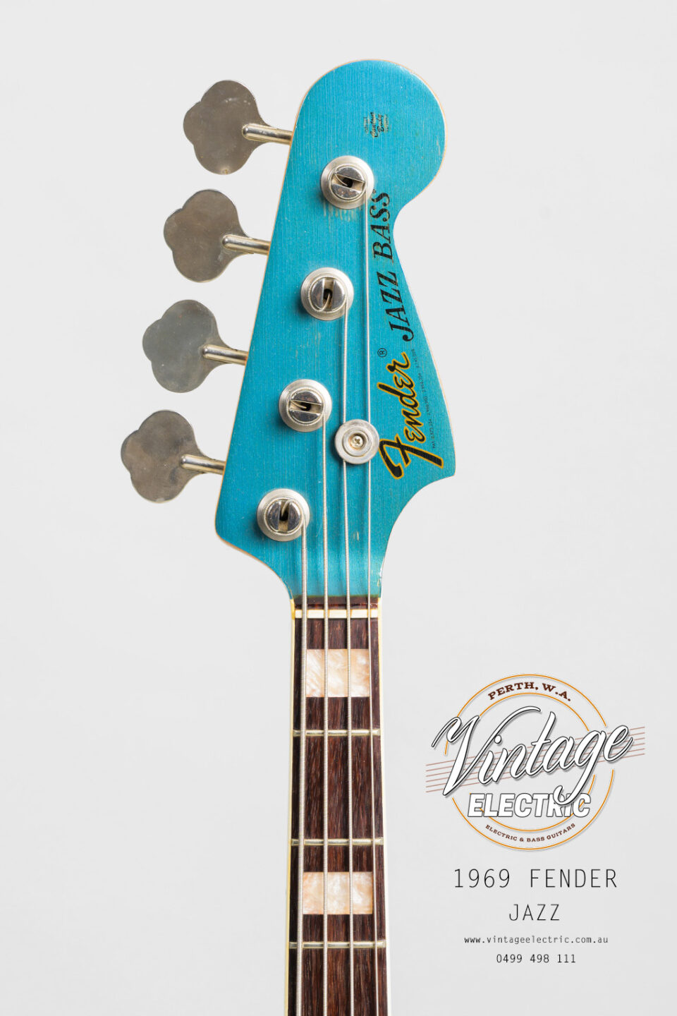 1969 Fender Jazz Headstock Lake Placid Blue
